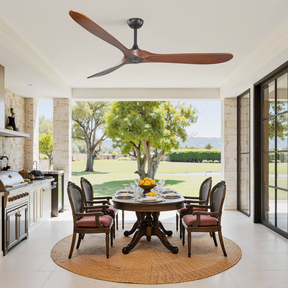 72 Inch Large Ceiling Fan without Light with 3 Solid Wood Blades & Remote