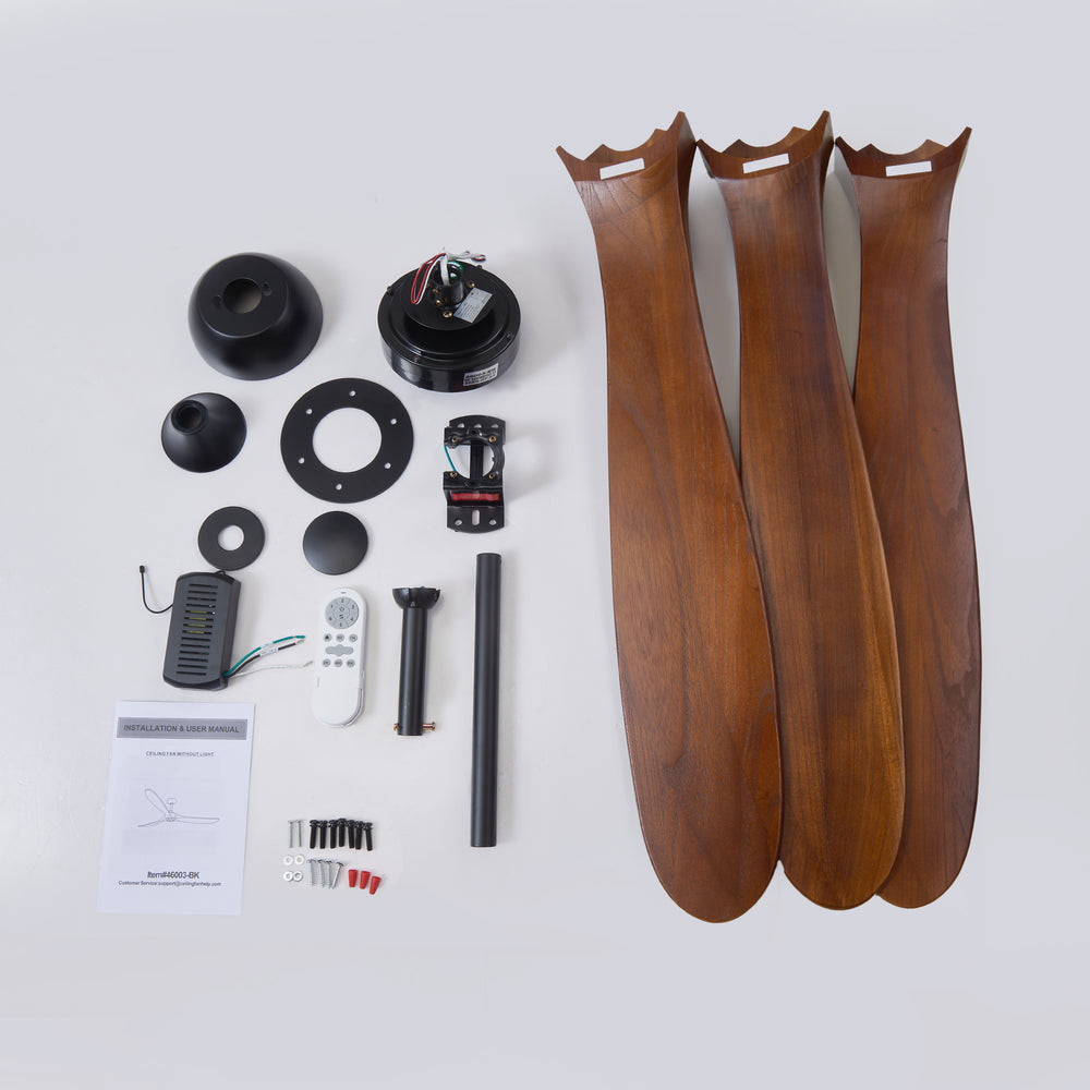 72 Inch Large Ceiling Fan without Light with 3 Solid Wood Blades & Remote
