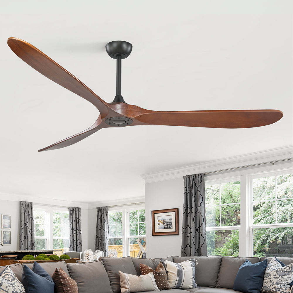 72 Inch Large Ceiling Fan without Light with 3 Solid Wood Blades & Remote