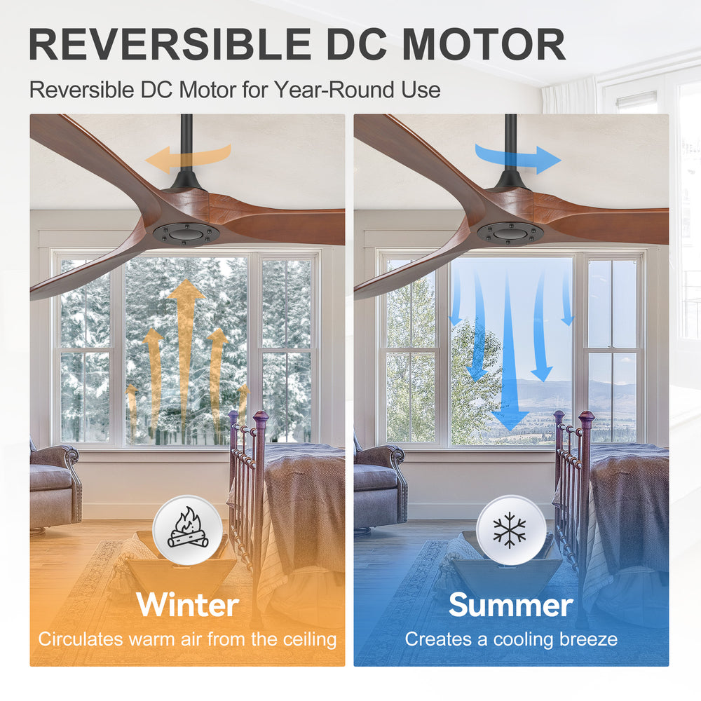 72 Inch Large Ceiling Fan without Light with 3 Solid Wood Blades & Remote