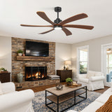 60 Inch Ceiling Fan with Light, 6 Solid Wood Blades & Remote