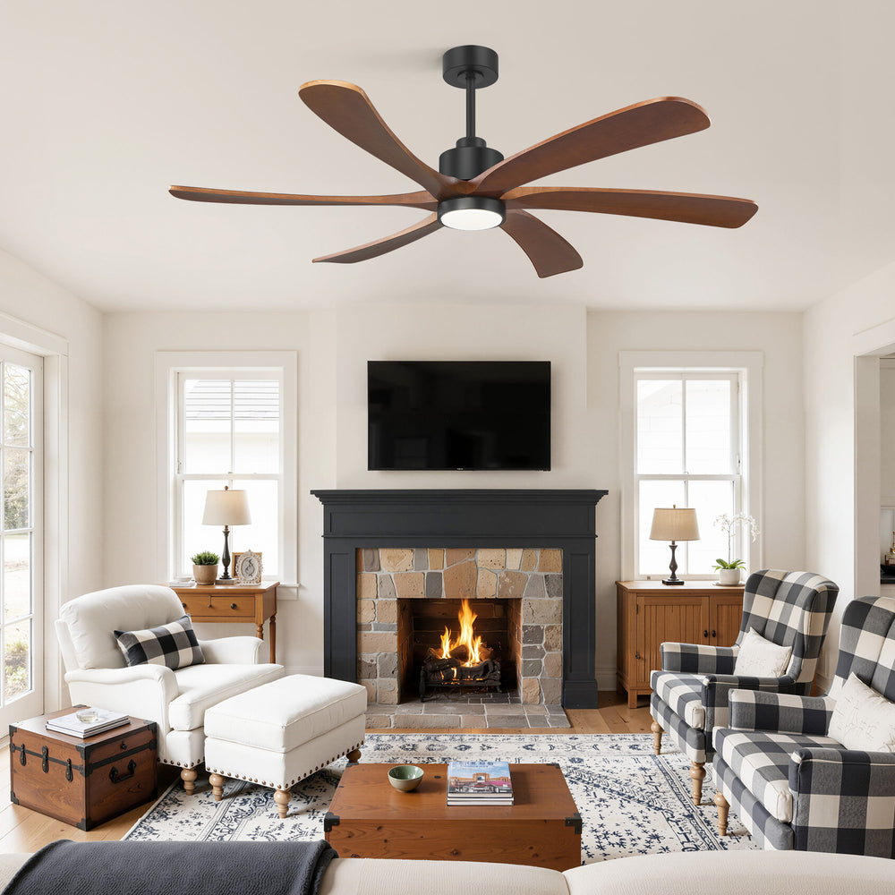 60 Inch Ceiling Fan with Light, 6 Solid Wood Blades & Remote