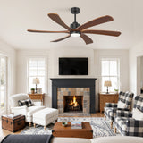 60 Inch Ceiling Fan with Light, 6 Solid Wood Blades & Remote