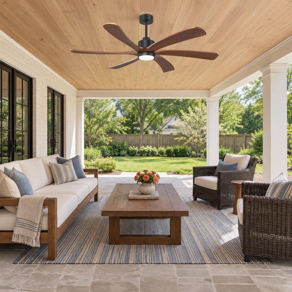 60 Inch Ceiling Fan with Light, 6 Solid Wood Blades & Remote