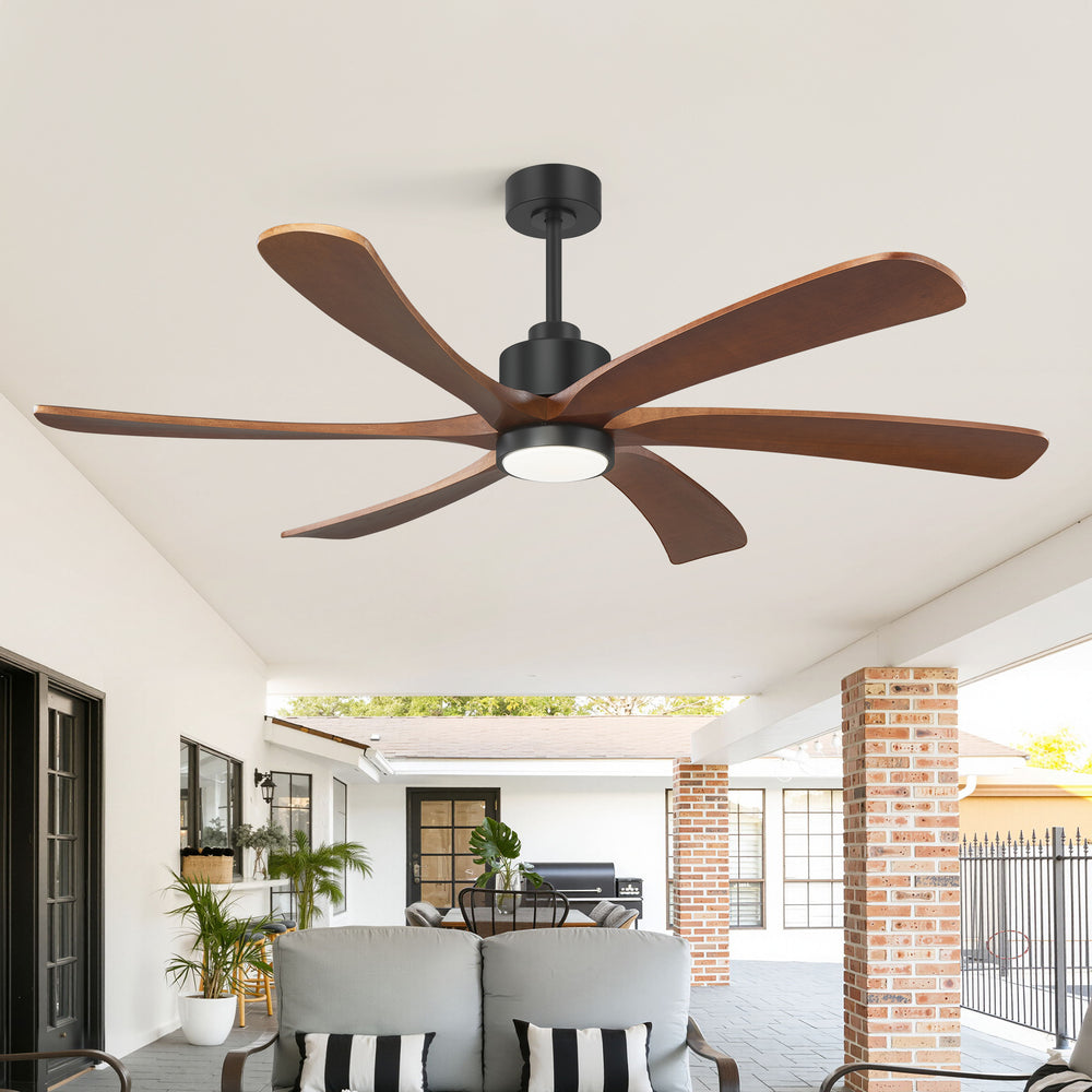 60 Inch Ceiling Fan with Light, 6 Solid Wood Blades & Remote