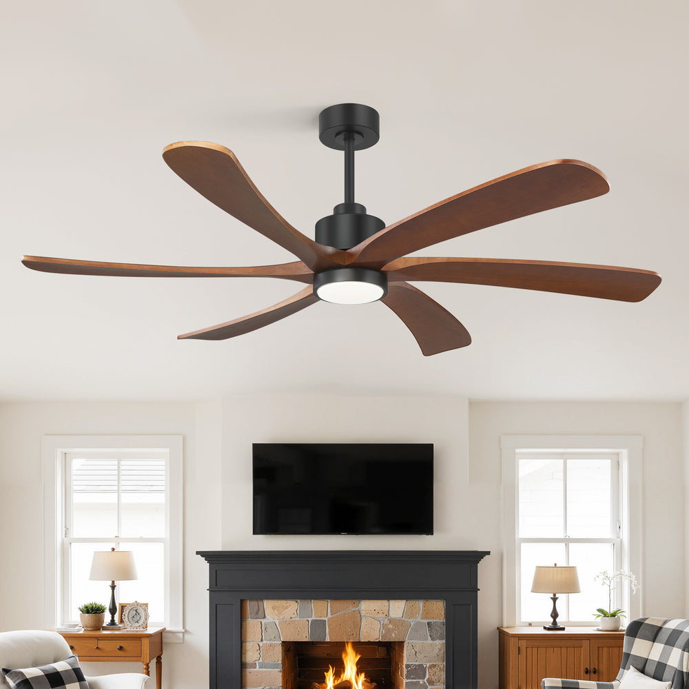 60 Inch Ceiling Fan with Light, 6 Solid Wood Blades & Remote