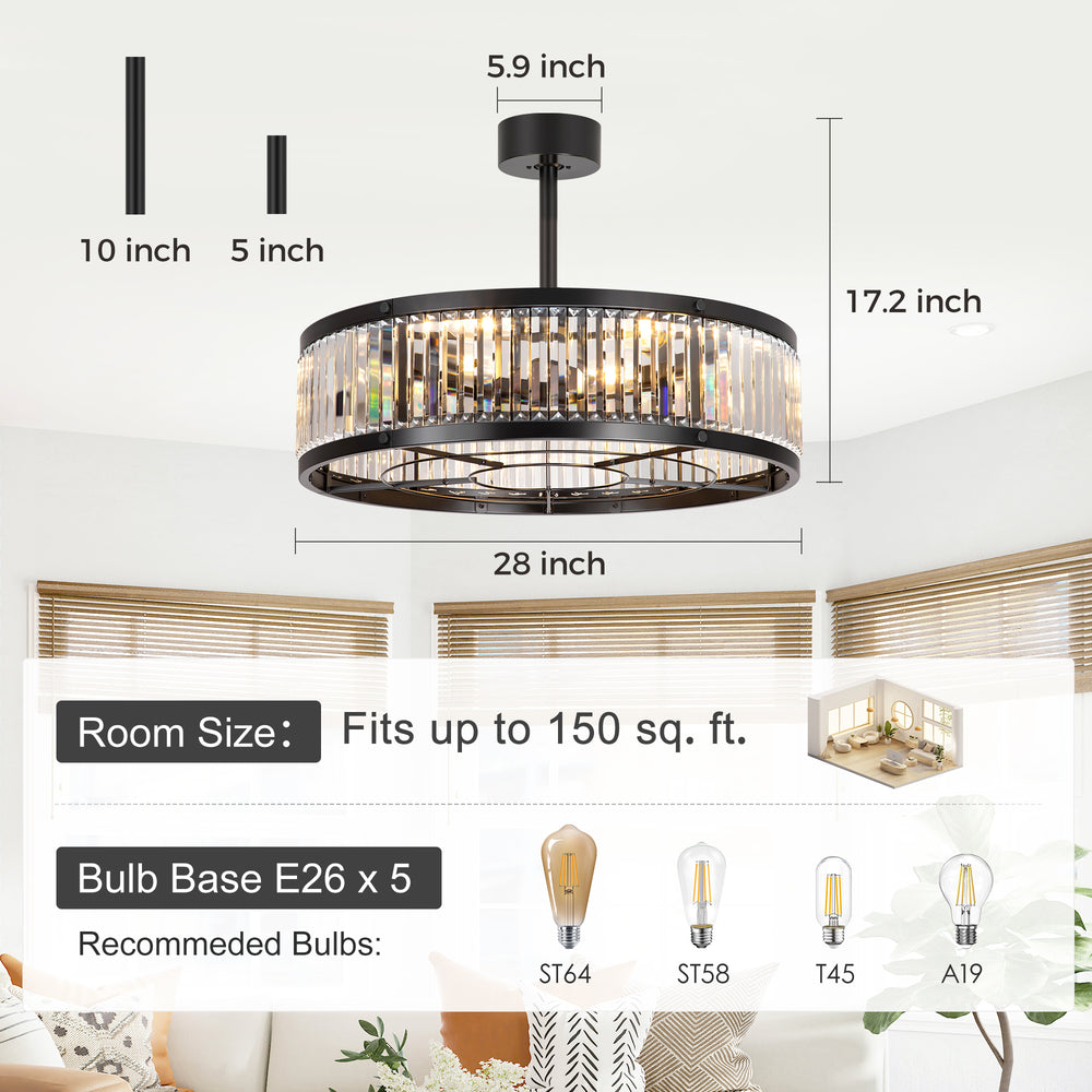 28 Inch Caged Ceiling Fan with Light & Remote Control