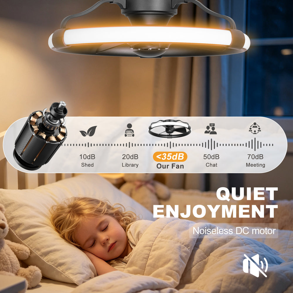 24 Inch Flush Mount RGB Ceiling Fan with Light, Dimmable 3CCT LED Light, 6-Speed Reversible DC Motor, Remote Control, Low Profile Enclosed Fan