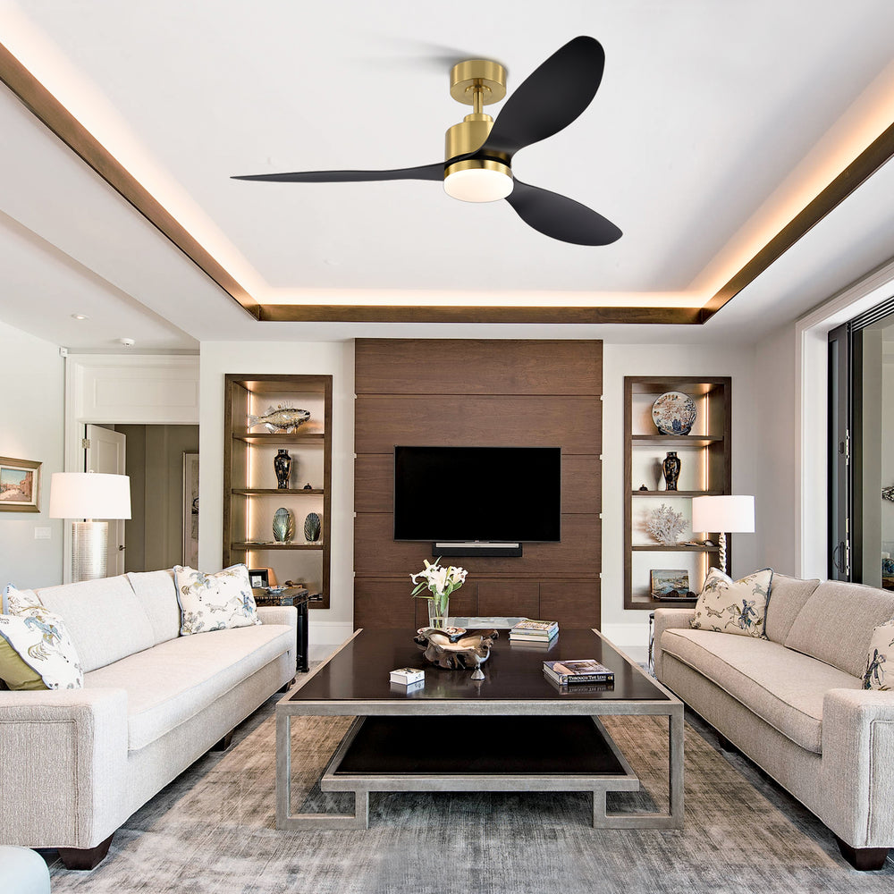 52-Inch Modern Ceiling Fan with Light, 3 ABS Blades, 18W LED with 3 Color Temperatures, Remote Control with 6 Speeds, Reverse Function, Timer, Quiet DC Motor, Includes 5" & 10" Downrods, Ideal for Dining, Bedroom, and Living Room