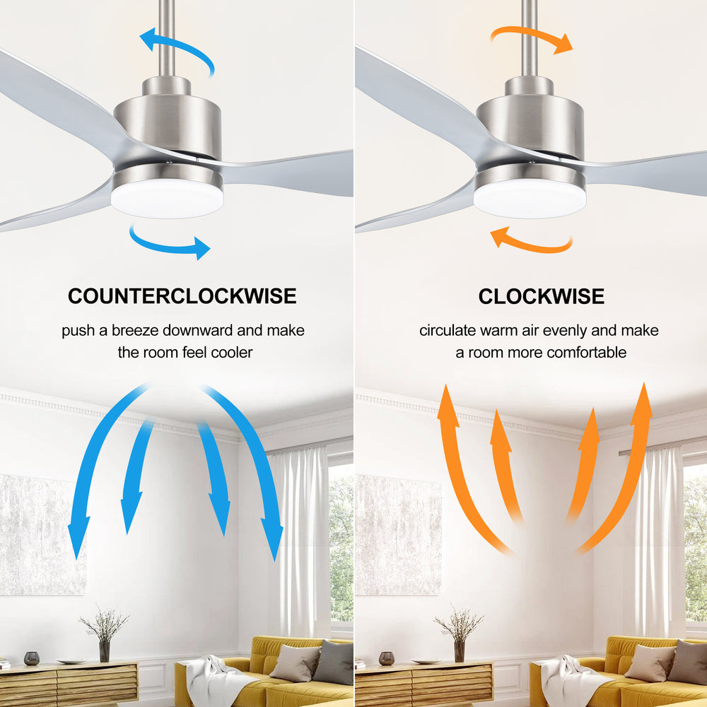 52-Inch Modern Ceiling Fan with Light, 3 ABS Blades, 18W LED with 3 Color Temperatures, Remote Control with 6 Speeds, Reverse Function, Timer, Quiet DC Motor, Includes 5" & 10" Downrods, Ideal for Dining, Bedroom, and Living Room