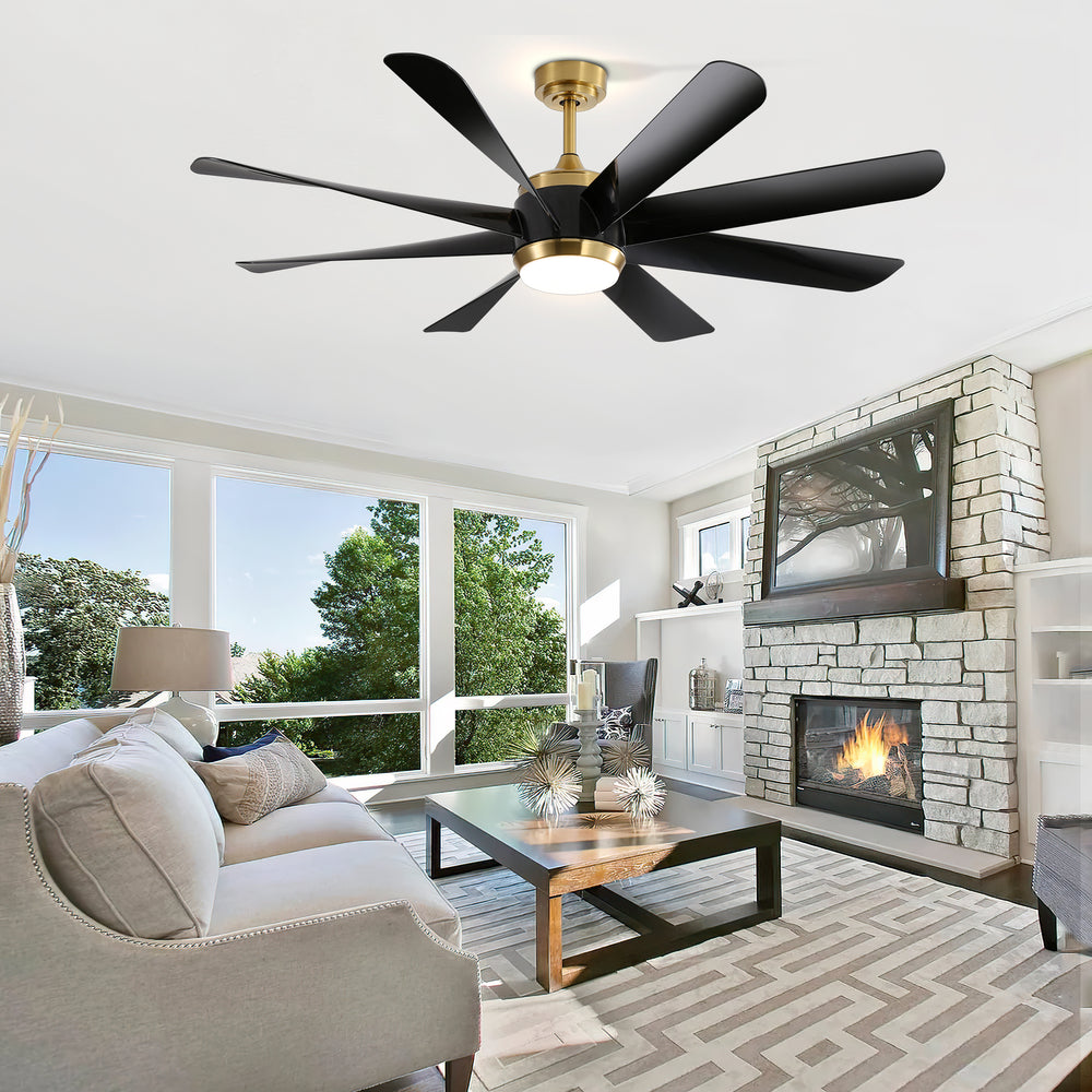 Alsatia 60-in Gold Indoor LED Ceiling Fan with Light Remote (8-Blade)