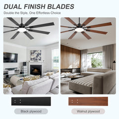 72in 8-Blade Integrated Ceiling Fan with LED Light and Remote,6in and 20in Downrod Included