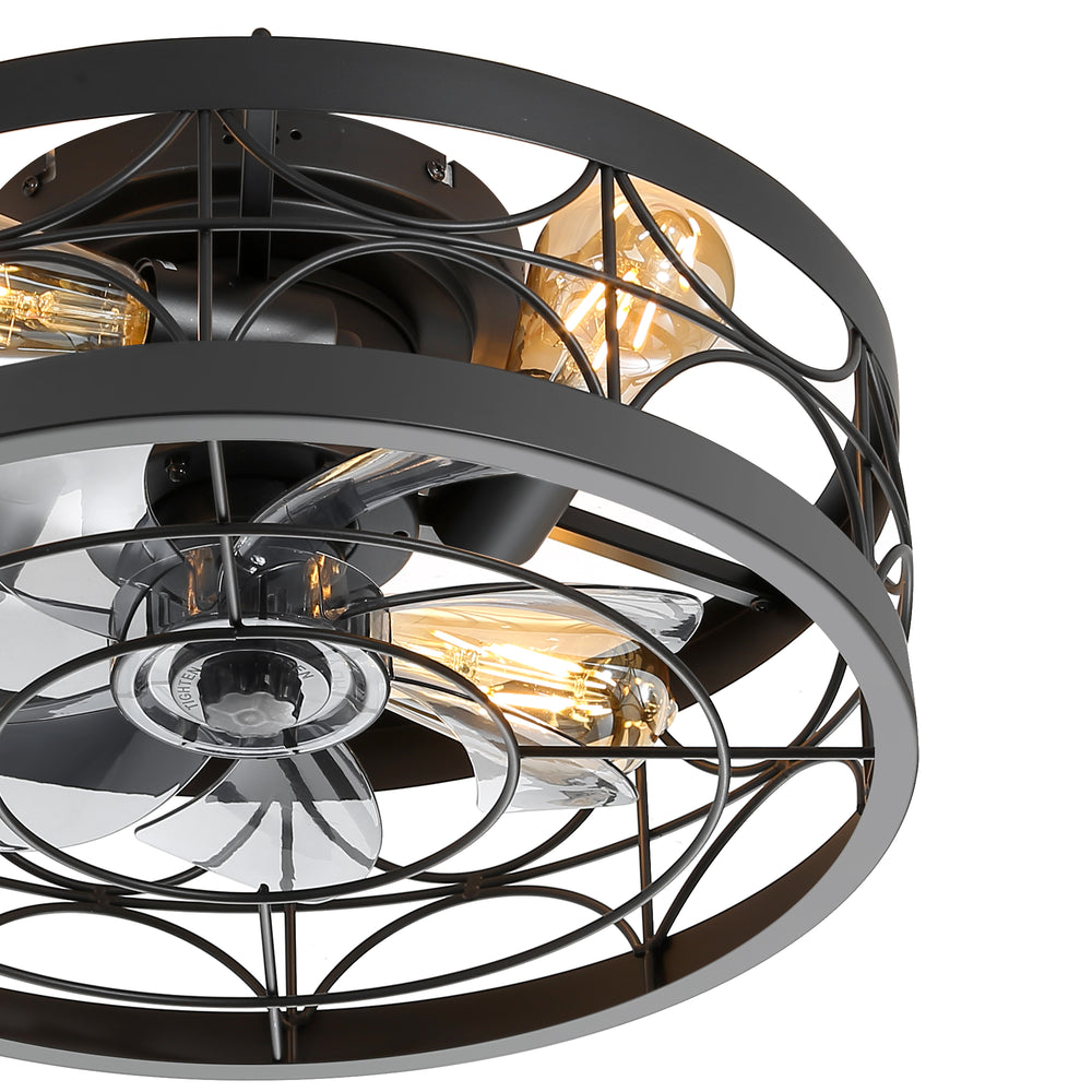 Ravora black ceiling fan light cage and replaceable bulb detail
