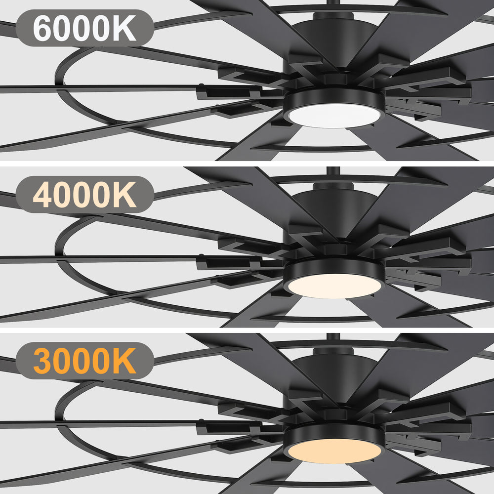 62 Inch Ceiling Fan with Light and Remote, Quiet DC Motor, 6 Speed Reversible Ceiling Fan, 3 Color Temperature LED, Dual Finish Blades, Modern Large Room Fan