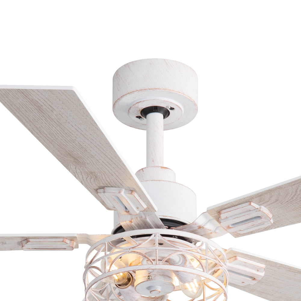 42-inch Ceiling Fan with Distressed White or Matte Black Finish, 5 Reversible Blades, Quiet DC Motor, Remote Control,6" Downrod