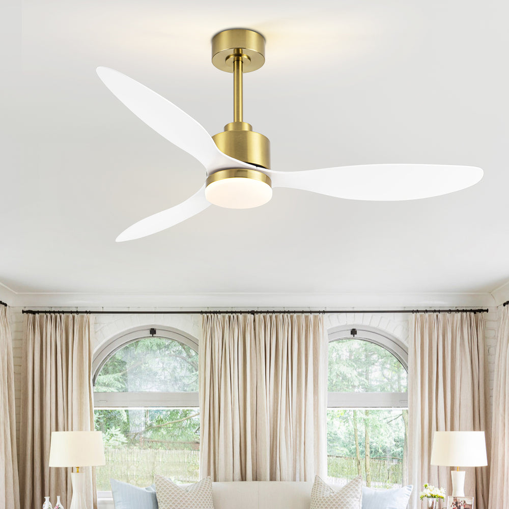 52-Inch Modern Ceiling Fan with Light, 3 ABS Blades, 18W LED with 3 Color Temperatures, Remote Control with 6 Speeds, Reverse Function, Timer, Quiet DC Motor, Includes 5" & 10" Downrods, Ideal for Dining, Bedroom, and Living Room