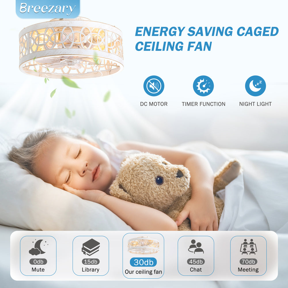 16.5-inch Caged Ceiling Fan with Light and Remote(7-Blade)