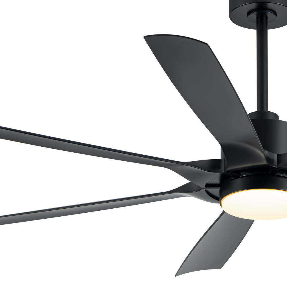 60-inch Modern Matte Black 7-Blade Ceiling Fan with 18W LED Light, 6-Speed DC Motor,Remote,3 Color Temps and Dual Downrods (6" & 12")