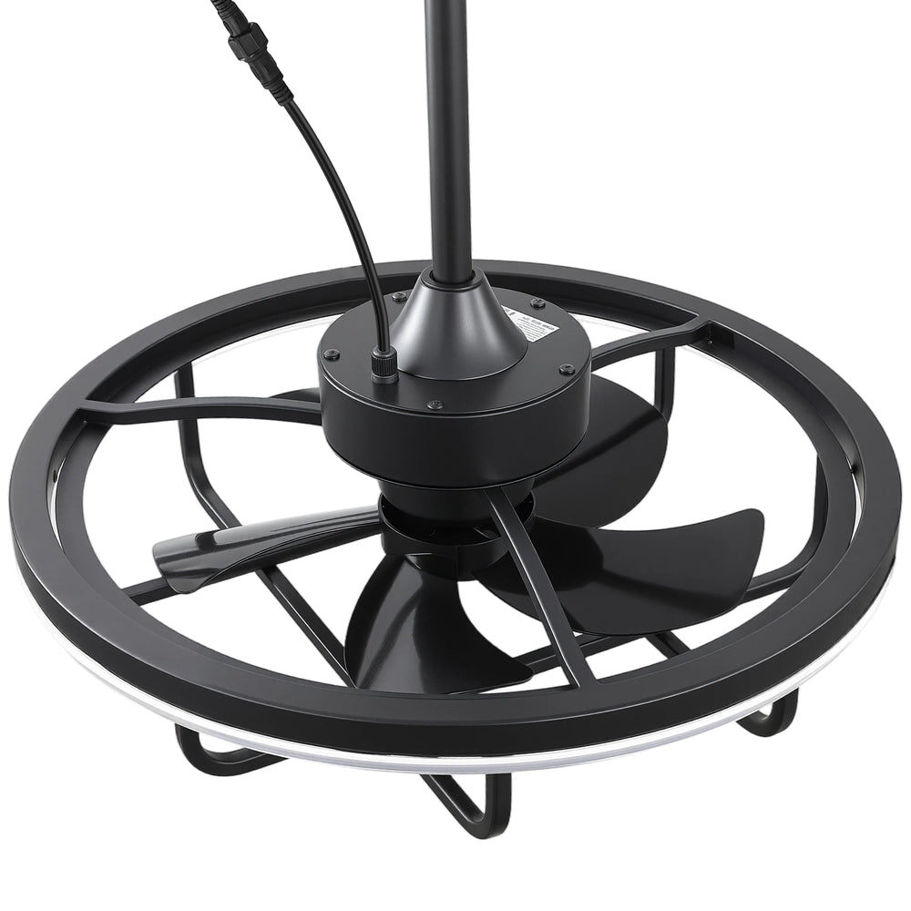 20" Outdoor Ceiling Fan with RGB LED Light, Modern Black Caged Design, Quiet Reversible DC Motor, 6 Speeds, Dimmable, Remote, Timer, Memory