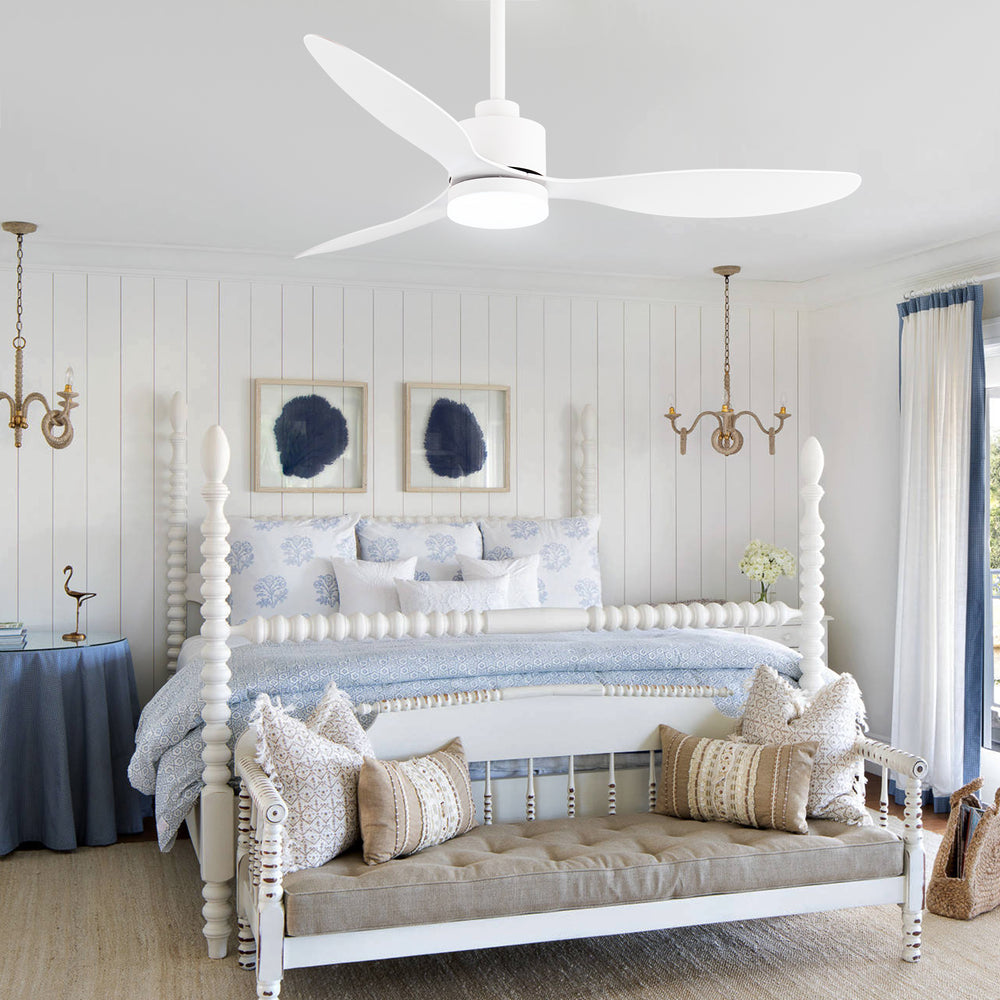 52-Inch Modern Ceiling Fan with Light, 3 ABS Blades, 18W LED with 3 Color Temperatures, Remote Control with 6 Speeds, Reverse Function, Timer, Quiet DC Motor, Includes 5" & 10" Downrods, Ideal for Dining, Bedroom, and Living Room