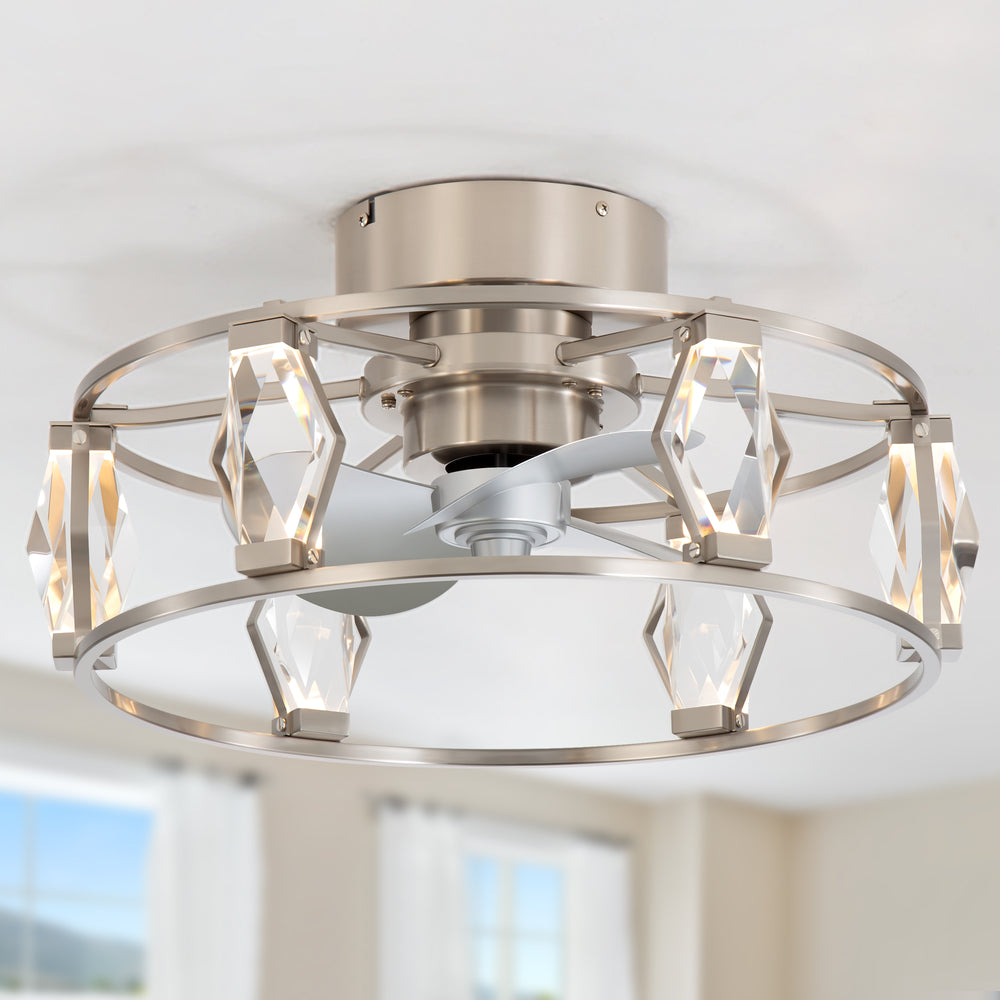 20.8-inch Flush Mount Crystal Ceiling Fan with Dimmable LED Light and Remote(3-Blade)