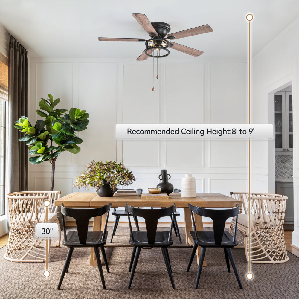 52-inch Indoor Black Ceiling Fan with Light Kit and Pull Chain Included
