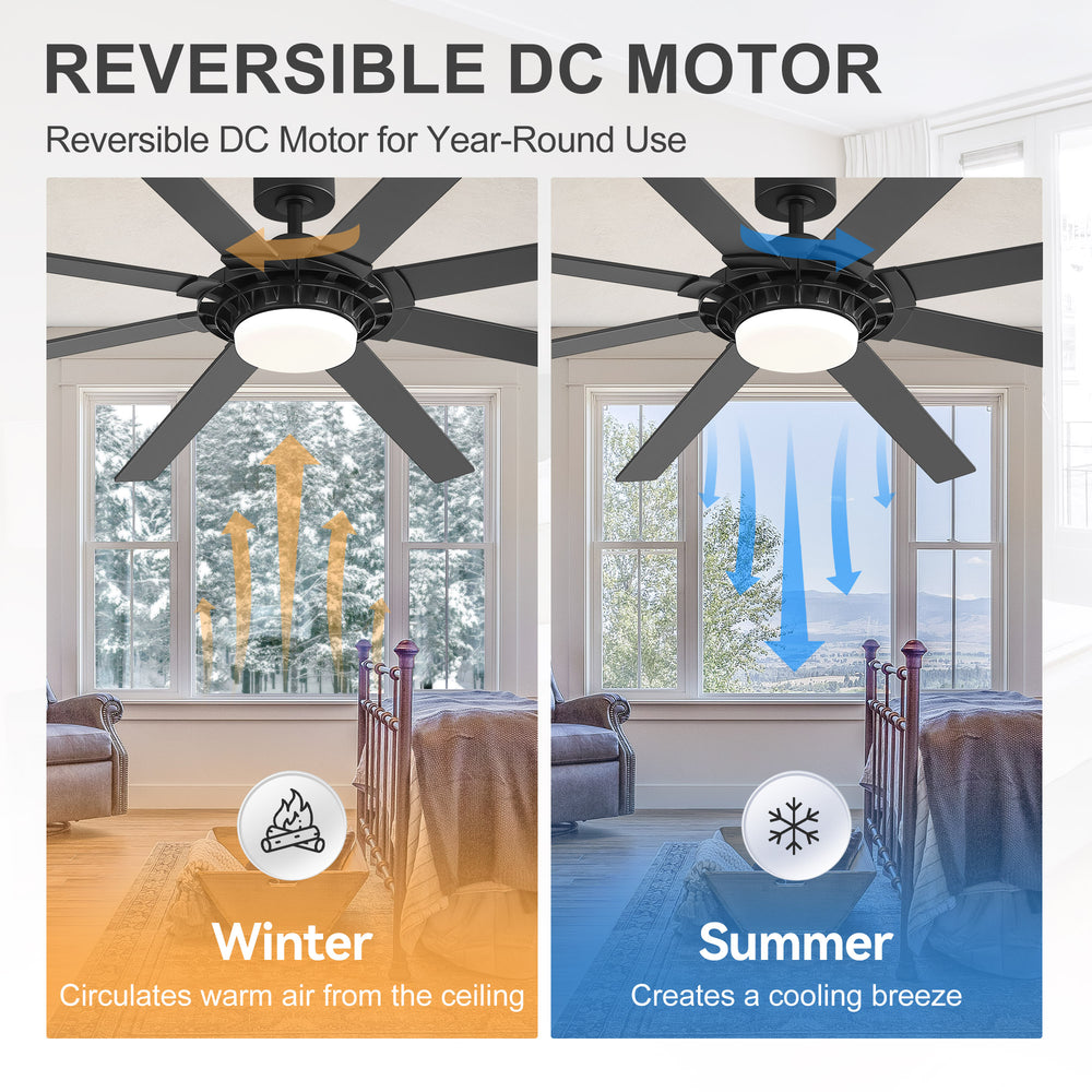 72-Inch 8-Blade Black Ceiling Fan with Light & Remote