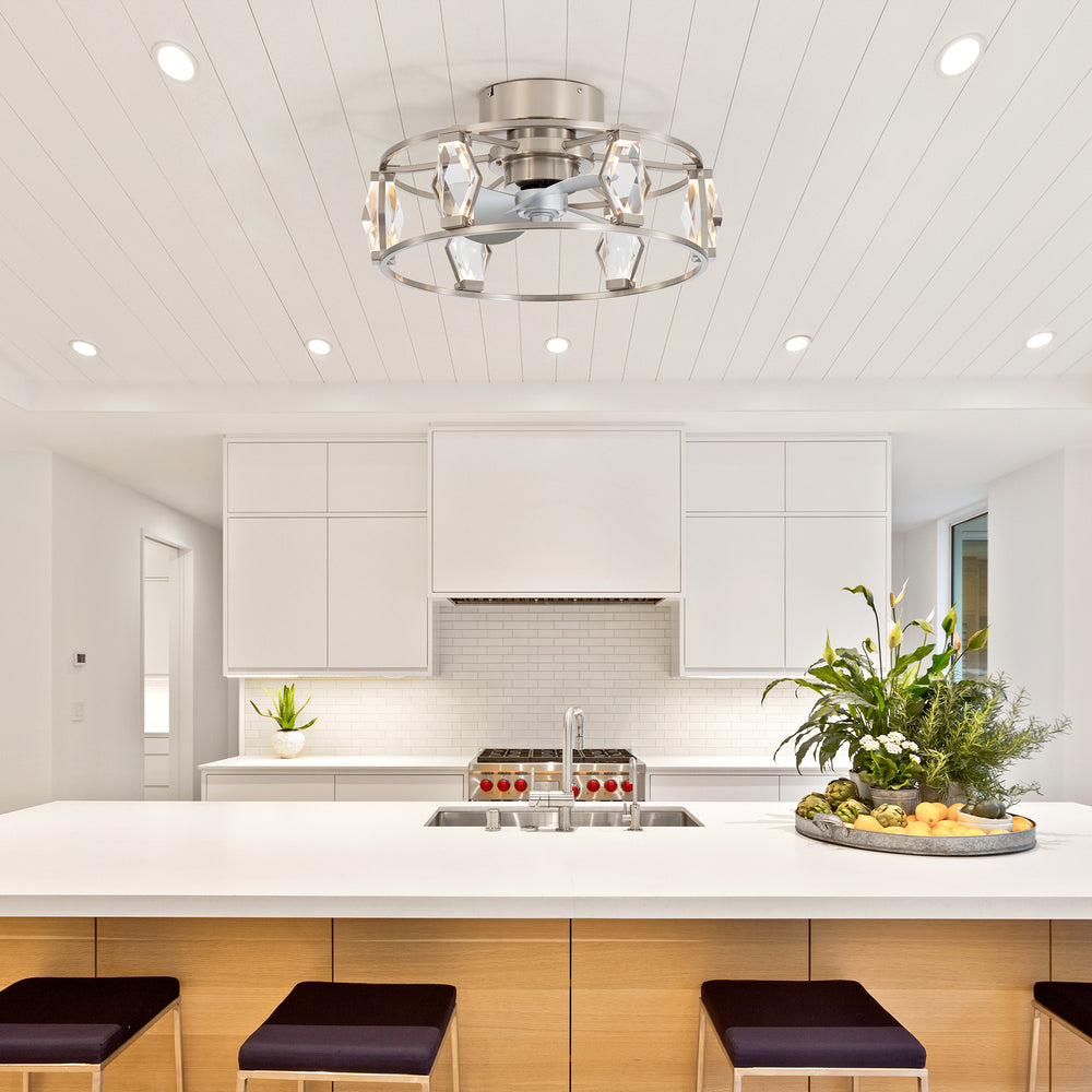 20.8-inch Flush Mount Crystal Ceiling Fan with Dimmable LED Light and Remote(3-Blade)