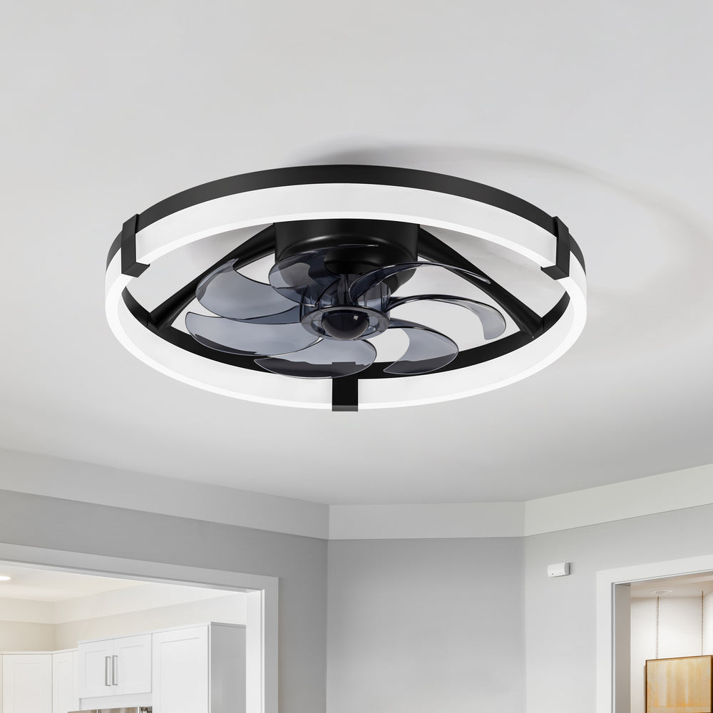 20 Inch Modern Flush Mount Ceiling Fan with Lights, Remote Control Low Profile Ceiling Fan for Bedroom, Quiet Reversible DC Motor, Dimmable LED