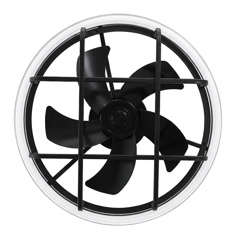 20" Outdoor Ceiling Fan with RGB LED Light, Modern Black Caged Design, Quiet Reversible DC Motor, 6 Speeds, Dimmable, Remote, Timer, Memory