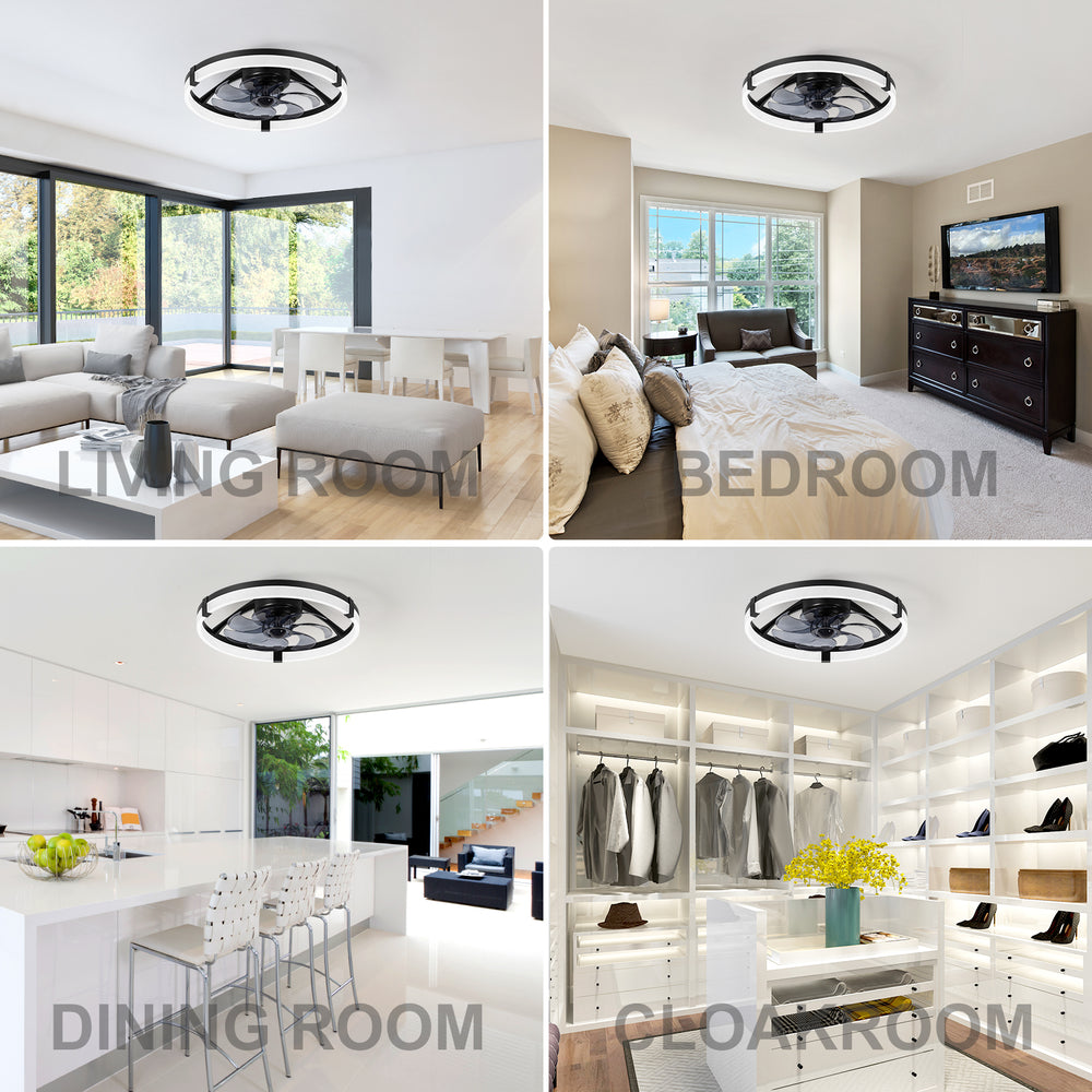 20 Inch Modern Flush Mount Ceiling Fan with Lights, Remote Control Low Profile Ceiling Fan for Bedroom, Quiet Reversible DC Motor, Dimmable LED