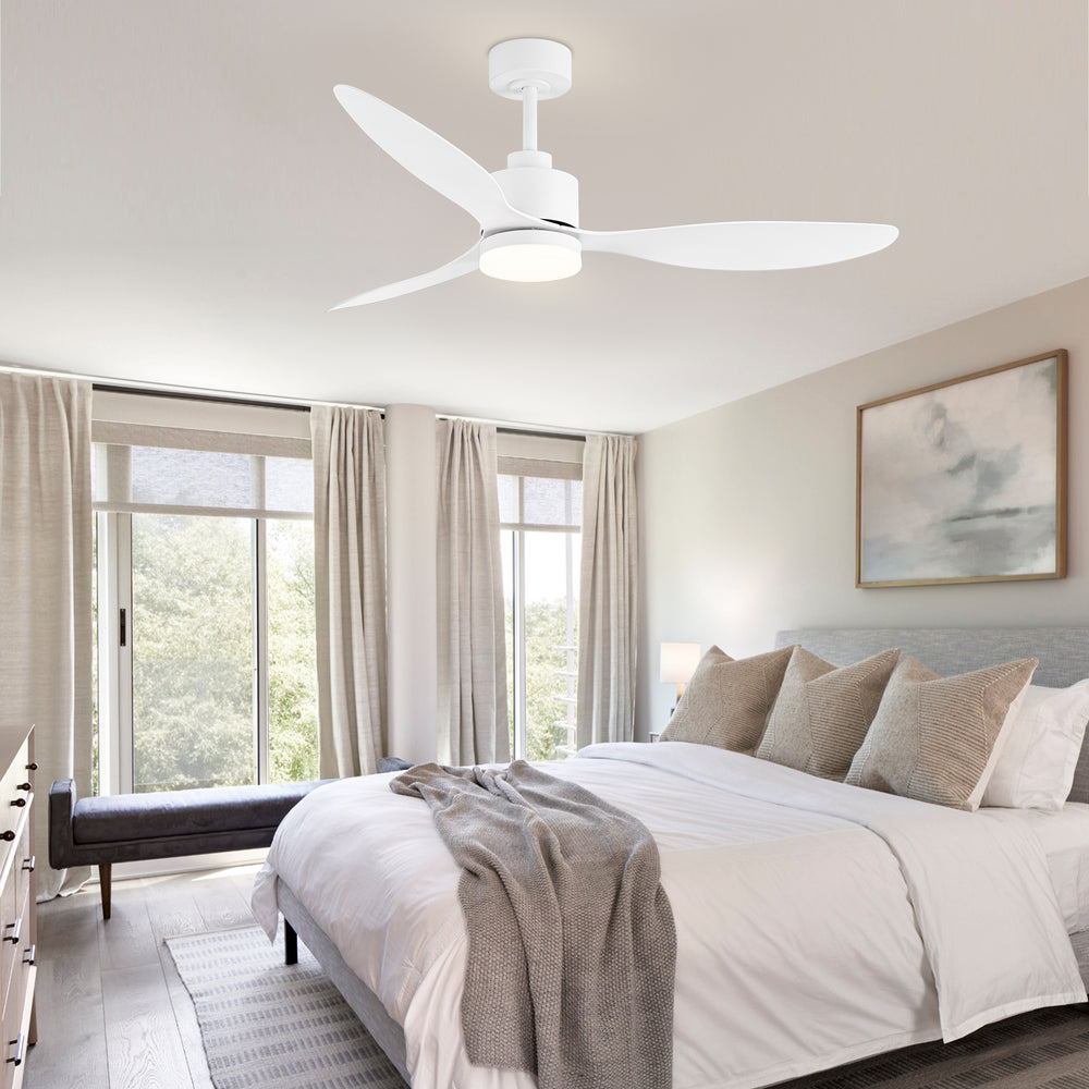 52-Inch Modern Ceiling Fan with Light, 3 ABS Blades, 18W LED with 3 Color Temperatures, Remote Control with 6 Speeds, Reverse Function, Timer, Quiet DC Motor, Includes 5" & 10" Downrods, Ideal for Dining, Bedroom, and Living Room