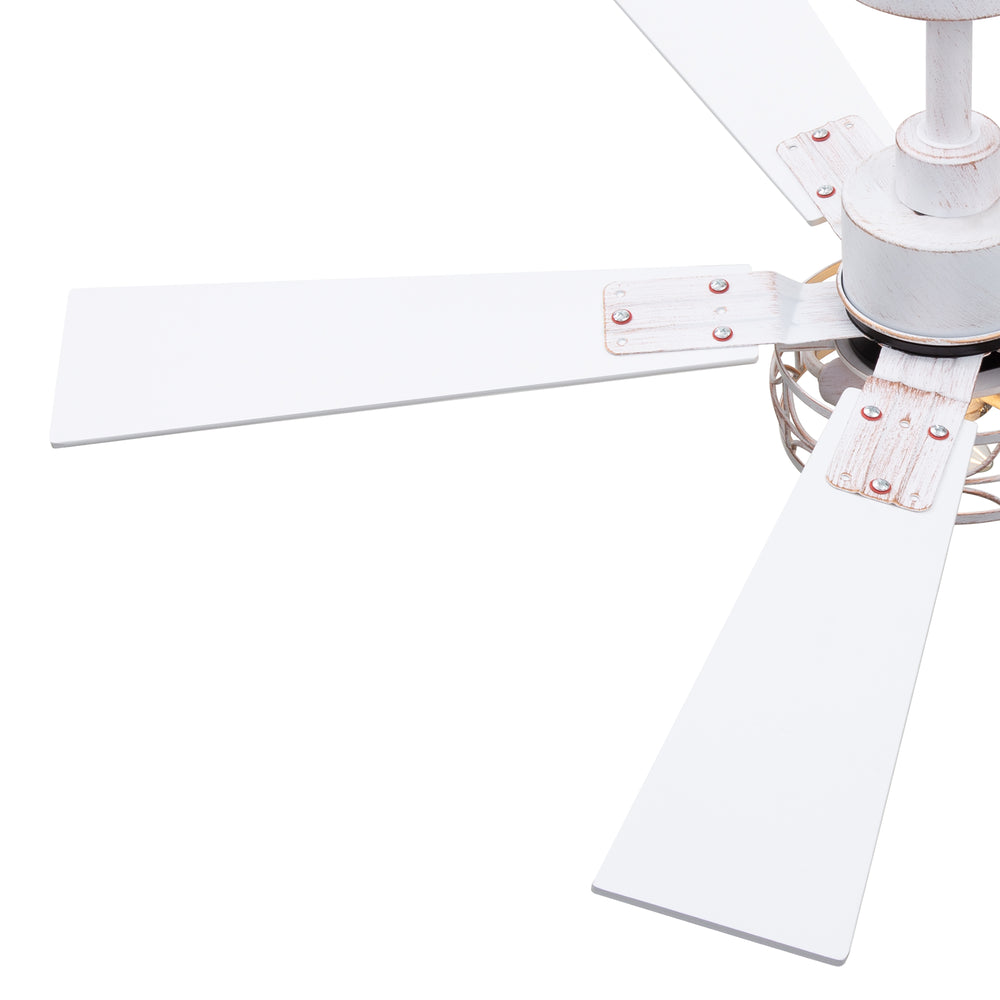 42-inch Ceiling Fan with Distressed White or Matte Black Finish, 5 Reversible Blades, Quiet DC Motor, Remote Control,6" Downrod