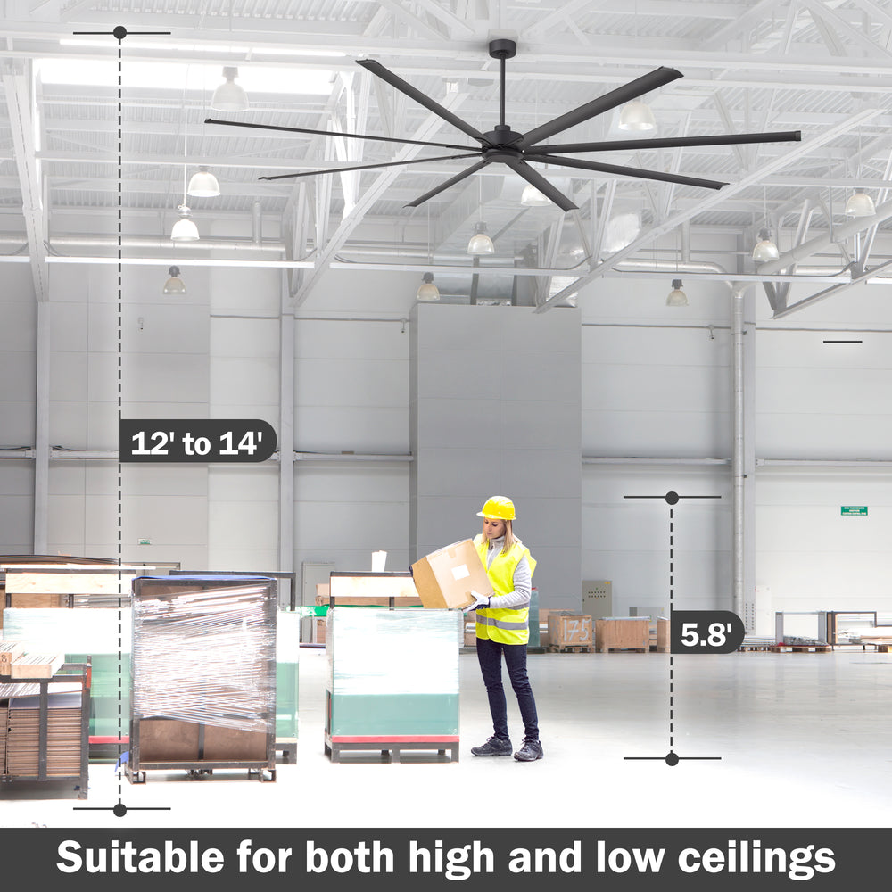 Breezary 120 Inch HVLS Industrial Ceiling Fan with PMSM Motor, 8-Blade Large Ceiling Fan for Warehouse, Gym and Factory - Aluminum No Light