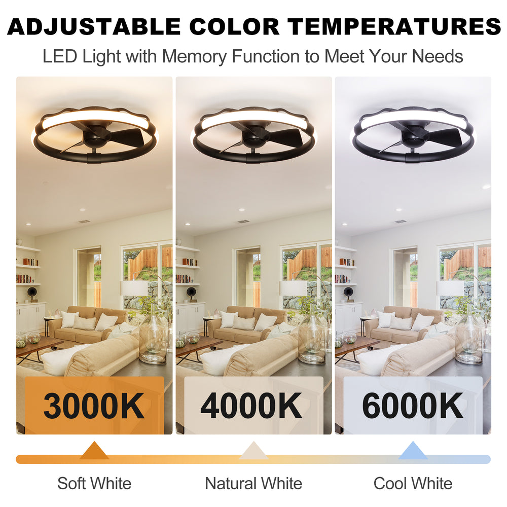 Delvessa 24-Inch Low Profile RGB Ceiling Fan With Dimmable Light