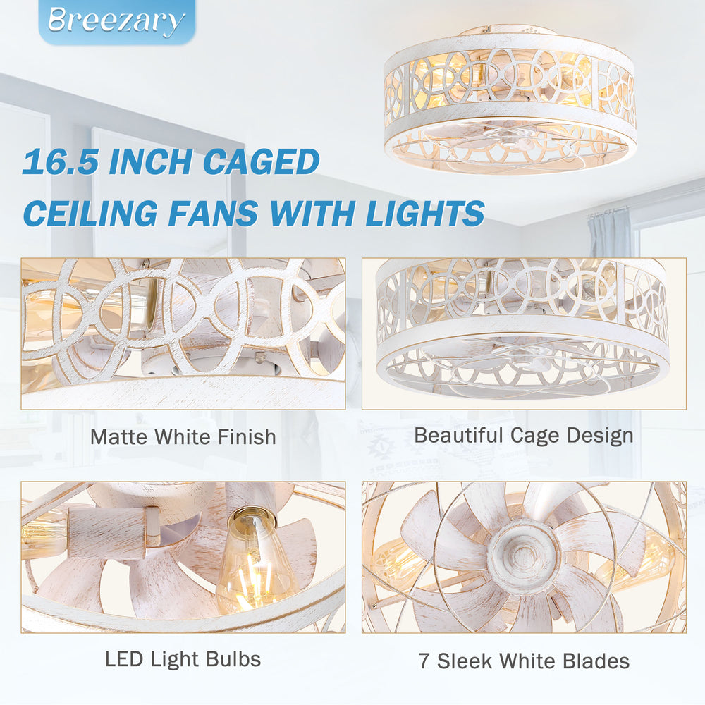 16.5-inch Caged Ceiling Fan with Light and Remote(7-Blade)