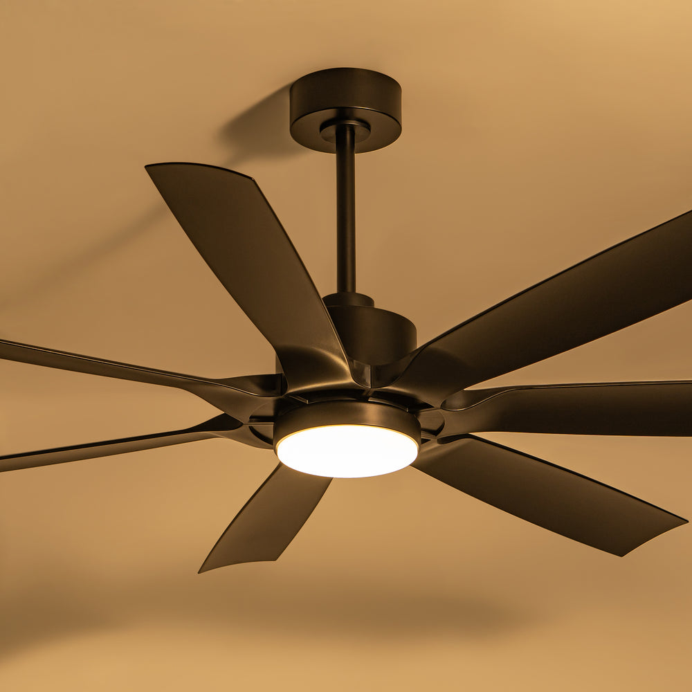 60-inch Modern Matte Black 7-Blade Ceiling Fan with 18W LED Light, 6-Speed DC Motor,Remote,3 Color Temps and Dual Downrods (6" & 12")