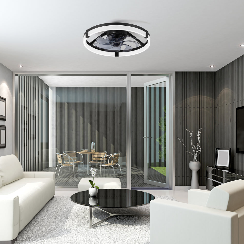 20 Inch Modern Flush Mount Ceiling Fan with Lights, Remote Control Low Profile Ceiling Fan for Bedroom, Quiet Reversible DC Motor, Dimmable LED
