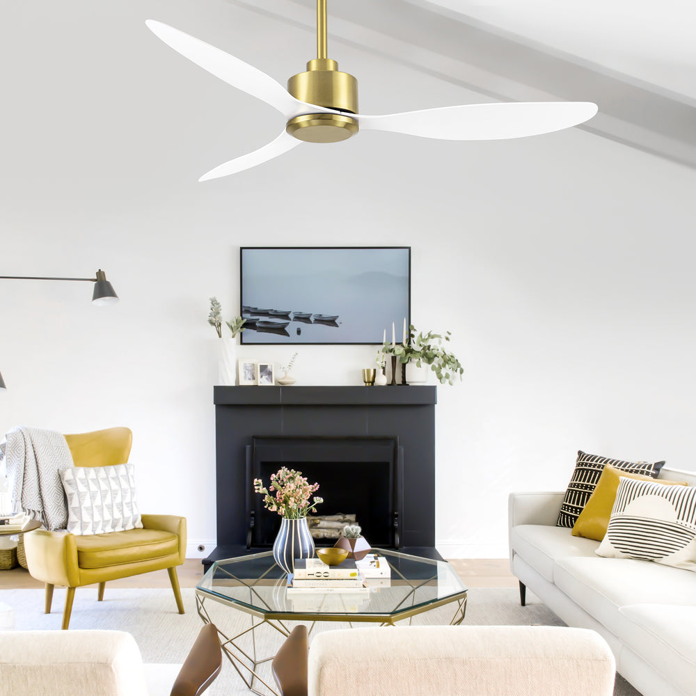 52-Inch Ceiling Fan without Light, 3 ABS Blades, Remote Control with 6 Speeds, Reverse Function, Timer, Quiet DC Motor, Includes 5" & 10" Downrods, Ideal for Dining, Bedroom, and Living Room