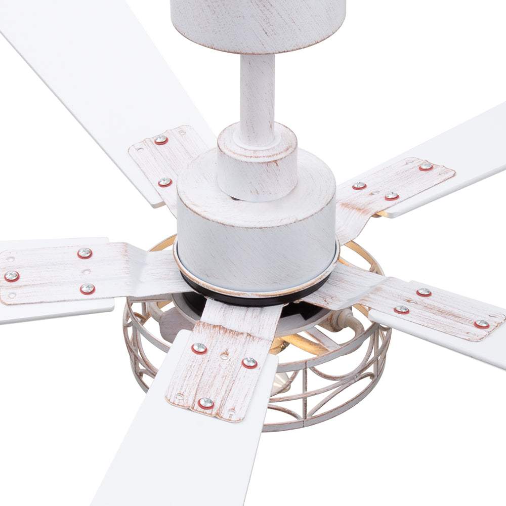 42-inch Ceiling Fan with Distressed White or Matte Black Finish, 5 Reversible Blades, Quiet DC Motor, Remote Control,6" Downrod
