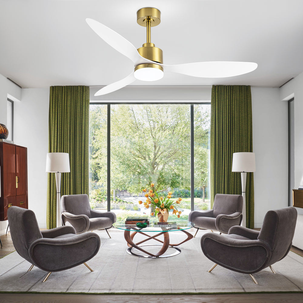 52-Inch Modern Ceiling Fan with Light, 3 ABS Blades, 18W LED with 3 Color Temperatures, Remote Control with 6 Speeds, Reverse Function, Timer, Quiet DC Motor, Includes 5" & 10" Downrods, Ideal for Dining, Bedroom, and Living Room