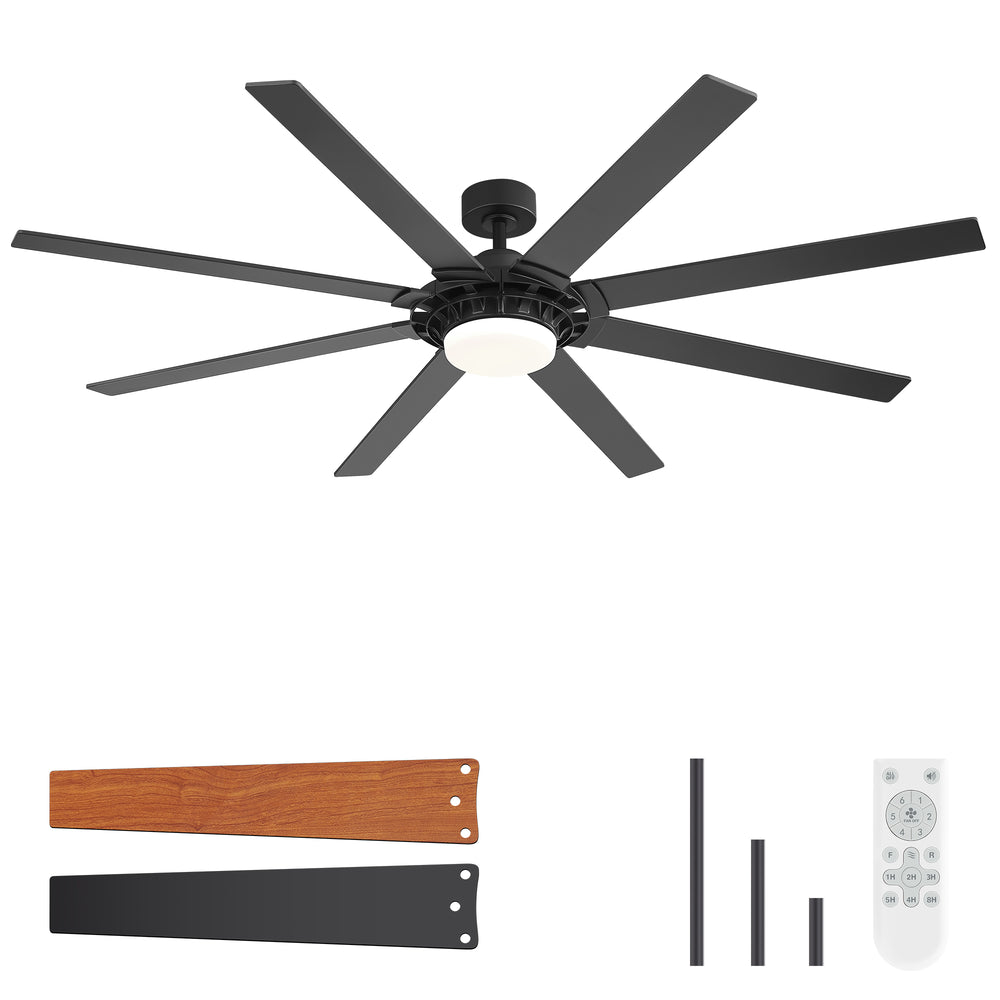 72-Inch 8-Blade Black Ceiling Fan with Light & Remote