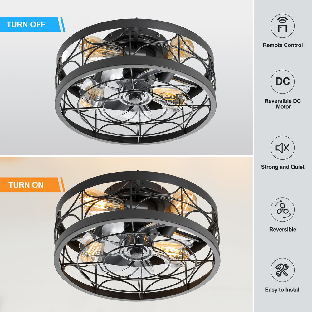 16.5-in Black Low Profile Ceiling Fan with Remote Control(7-blade)