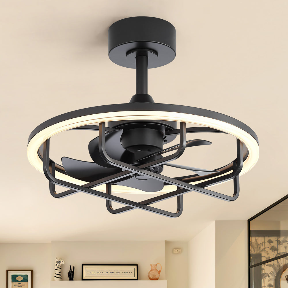 20-Inch Ceiling Fan with Light, Low Profile Flush Mount or Downrod, DC Motor, 6 Speeds, RGB & 3CCT Dimmable LED, Remote Control, Matte Black