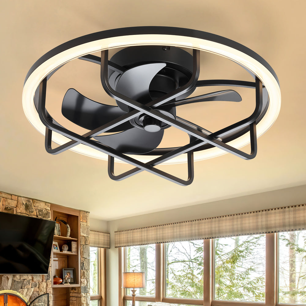 20-Inch Ceiling Fan with Light, Low Profile Flush Mount or Downrod, DC Motor, 6 Speeds, RGB & 3CCT Dimmable LED, Remote Control, Matte Black