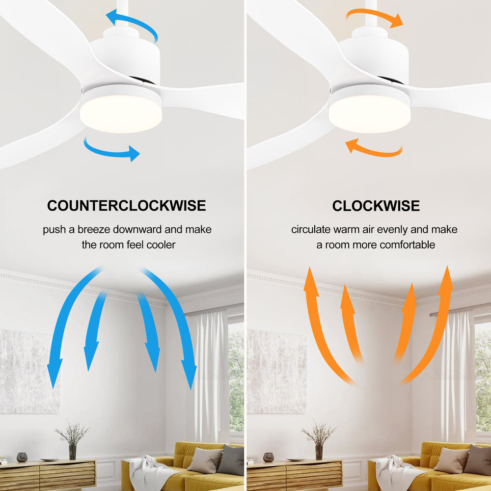 52-Inch Modern Ceiling Fan with Light, 3 ABS Blades, 18W LED with 3 Color Temperatures, Remote Control with 6 Speeds, Reverse Function, Timer, Quiet DC Motor, Includes 5" & 10" Downrods, Ideal for Dining, Bedroom, and Living Room