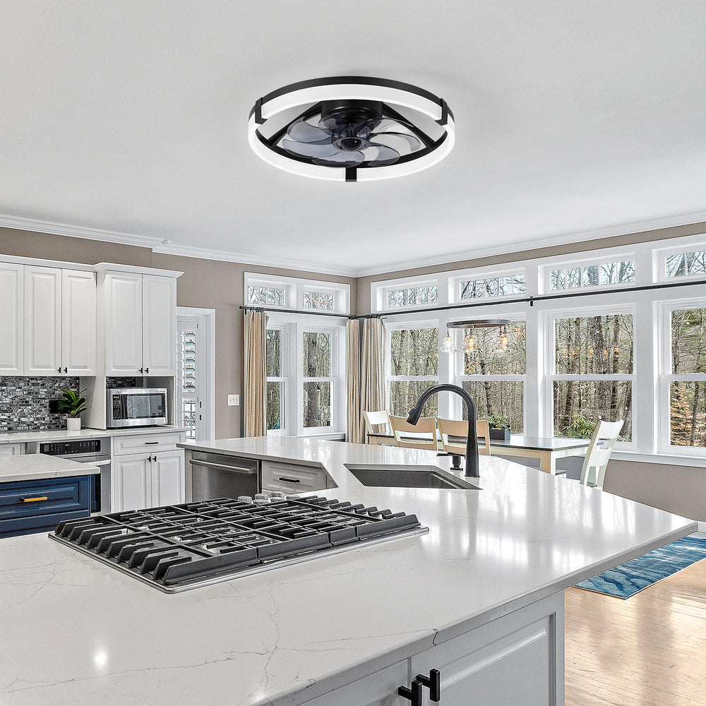 20 Inch Modern Flush Mount Ceiling Fan with Lights, Remote Control Low Profile Ceiling Fan for Bedroom, Quiet Reversible DC Motor, Dimmable LED