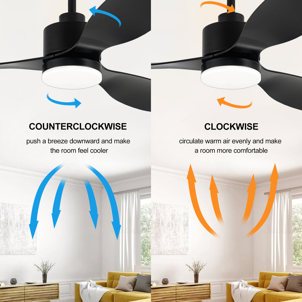 52-Inch Modern Ceiling Fan with Light, 3 ABS Blades, 18W LED with 3 Color Temperatures, Remote Control with 6 Speeds, Reverse Function, Timer, Quiet DC Motor, Includes 5" & 10" Downrods, Ideal for Dining, Bedroom, and Living Room