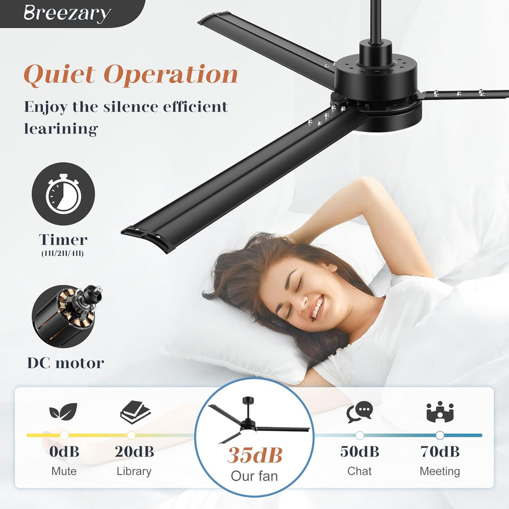 72-inch Black Ceiling Fans with Lights Remote Control,  Industrial Large Ceiling Fan, 3 Reversible Blades, 6-Speed, Quiet DC Motor, LED Ceiling Light Chandelier for Indoor/Outdoor Patio Living Room