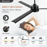 72-inch Black Ceiling Fans with Lights Remote Control,  Industrial Large Ceiling Fan, 3 Reversible Blades, 6-Speed, Quiet DC Motor, LED Ceiling Light Chandelier for Indoor/Outdoor Patio Living Room
